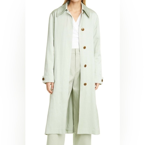 NWT $695 Vince Womens Coat S Small Celery Green Linen Blend Belted Coat - Picture 6 of 10